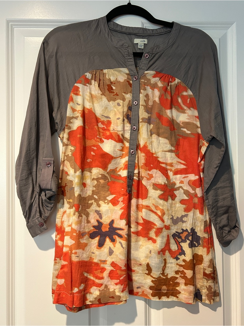 Odille Anthropologie grey multicolor women’s tunic shirt top Sz 4